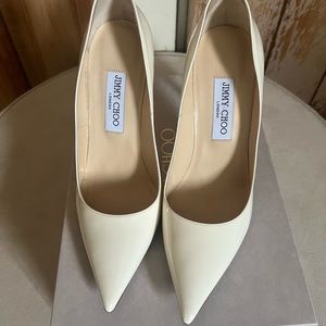Jimmy Choo Cream Pointed-Toe Patent Leather Heels